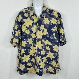 Tommy Bahama Vintage Silk Shirt XL Floral Blue Yellow Short Sleeve